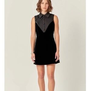 English Factory Anthropology Brand Black Velvet Mini Dress